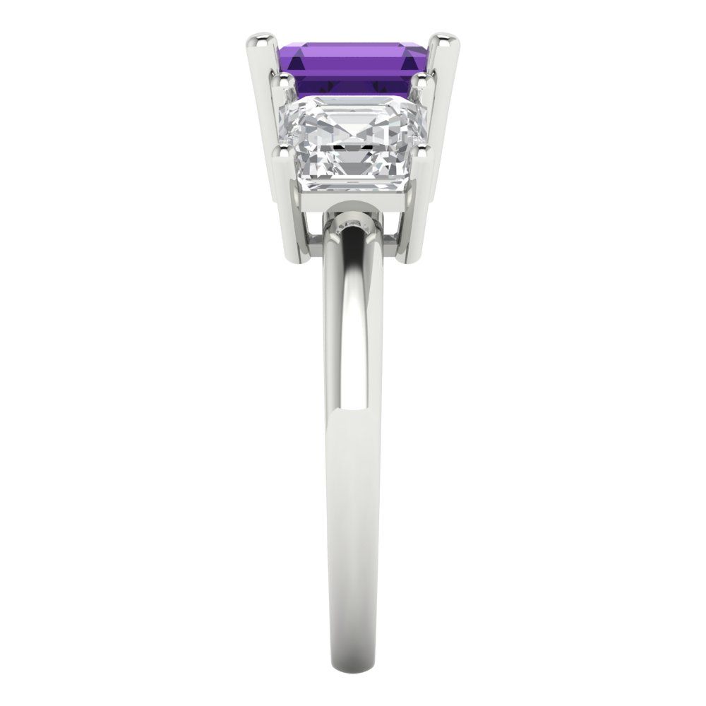 4 cttw Natural Amethyst Three-Stone Engagement Ring - Solid Gold (Square Emerald Cut,7.0X7.0mm)