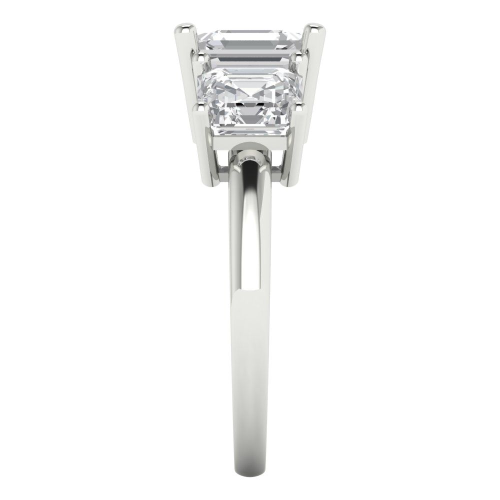 4 cttw White Sapphire Three-Stone Engagement Ring - Solid White Gold (VVS1, Square Emerald Cut,7.0X7.0mm)