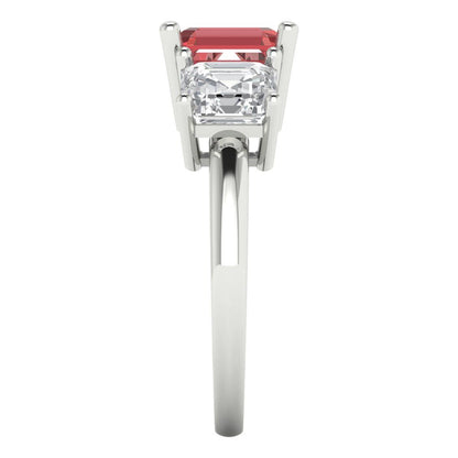 4 cttw Natural Garnet Three-Stone Engagement Ring - Solid Gold (Square Emerald Cut,7.0X7.0mm)