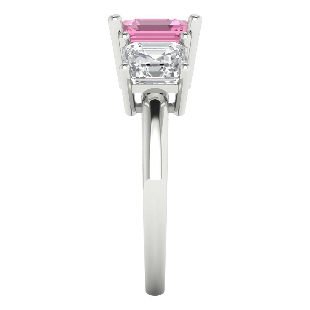 4 cttw Zirconia Simulated Pink Diamond Three-Stone Engagement Ring - Solid Gold (VVS1, Square Emerald Cut,7.0X7.0mm)