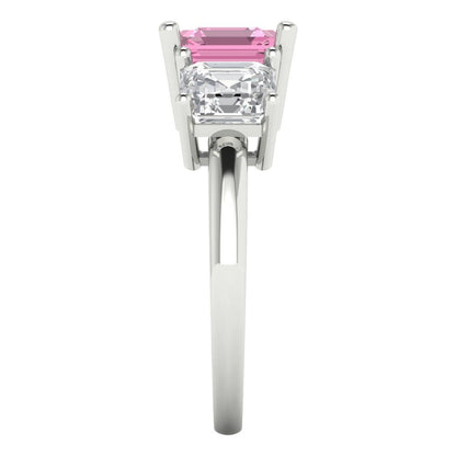 4 cttw Zirconia Simulated Pink Diamond Three-Stone Engagement Ring - Solid Gold (VVS1, Square Emerald Cut,7.0X7.0mm)