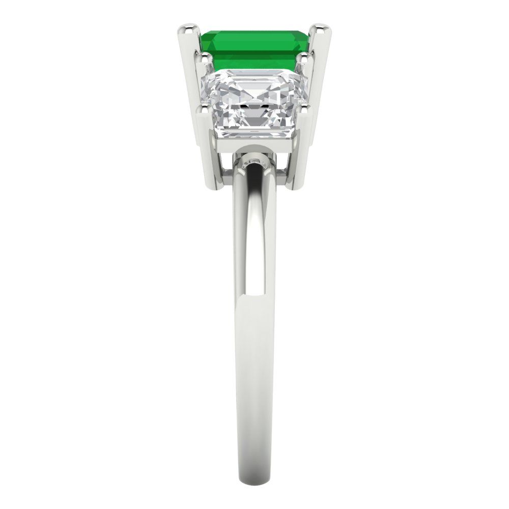 4 cttw Simulated Emerald Three-Stone Engagement Ring - Solid Gold (Square Emerald Cut,7.0X7.0mm)