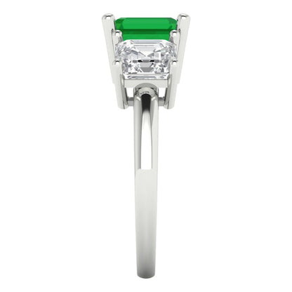 4 cttw Simulated Emerald Three-Stone Engagement Ring - Solid Gold (Square Emerald Cut,7.0X7.0mm)