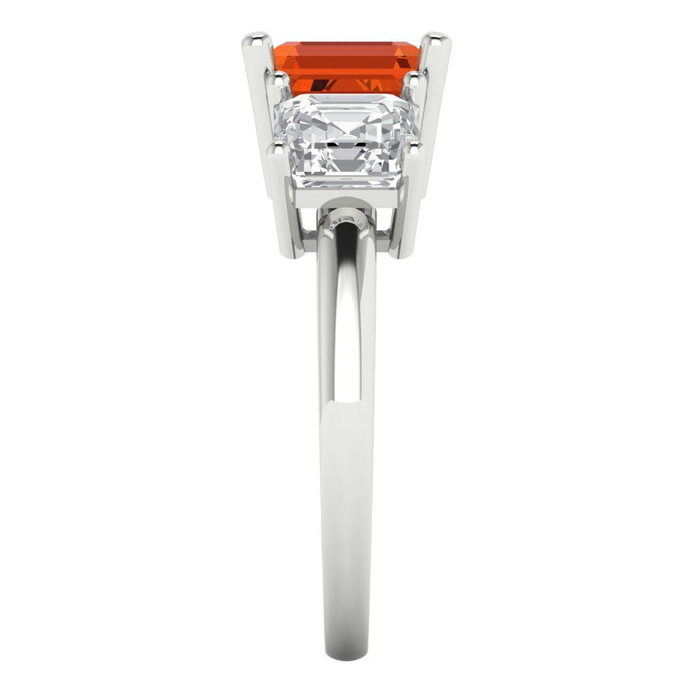 4 cttw Zirconia Simulated Red Diamond Three-Stone Engagement Ring - Solid Gold (VVS1, Square Emerald Cut,7.0X7.0mm)