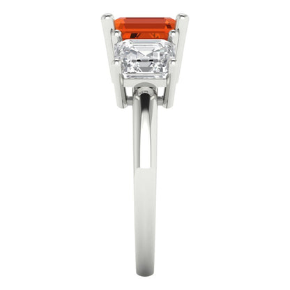 4 cttw Zirconia Simulated Red Diamond Three-Stone Engagement Ring - Solid Gold (VVS1, Square Emerald Cut,7.0X7.0mm)