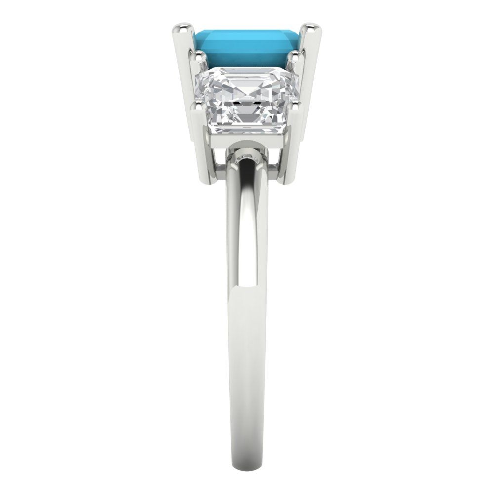 4 cttw Simulated Turquoise Three-Stone Engagement Ring - Solid Gold (Square Emerald Cut,7.0X7.0mm)