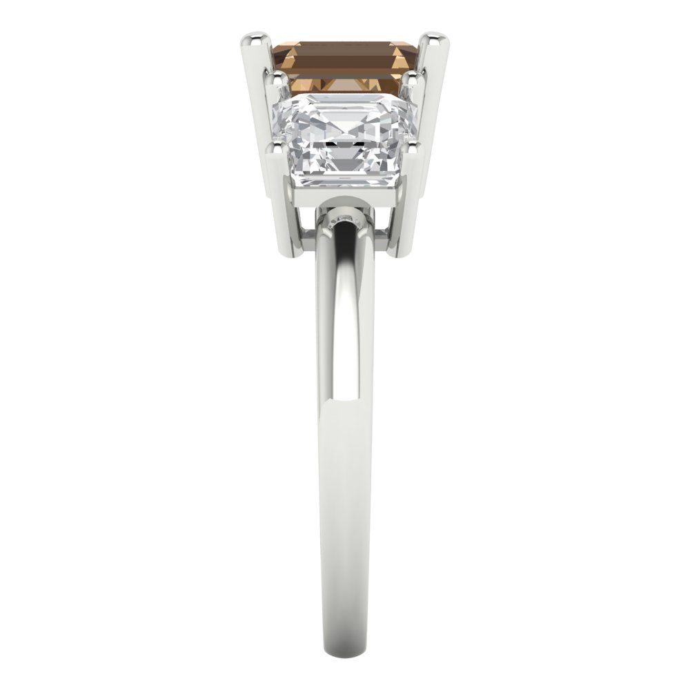 4 cttw Zirconia Simulated Champagne Diamond Three-Stone Engagement Ring - Solid Gold (VVS1, Square Emerald Cut,7.0X7.0mm)