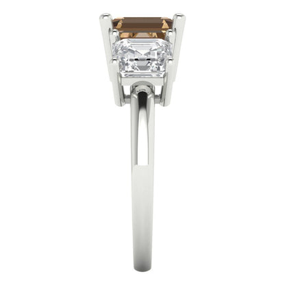4.0 ct Brilliant Square Emerald Cut Champagne Simulated Diamond White Gold Three- Engagement Ring