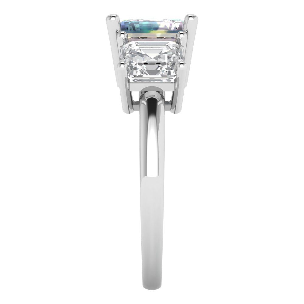 4 cttw Blue Moissanite Three-Stone Engagement Ring - Solid Gold (Square Emerald Cut,7.0X7.0mm)