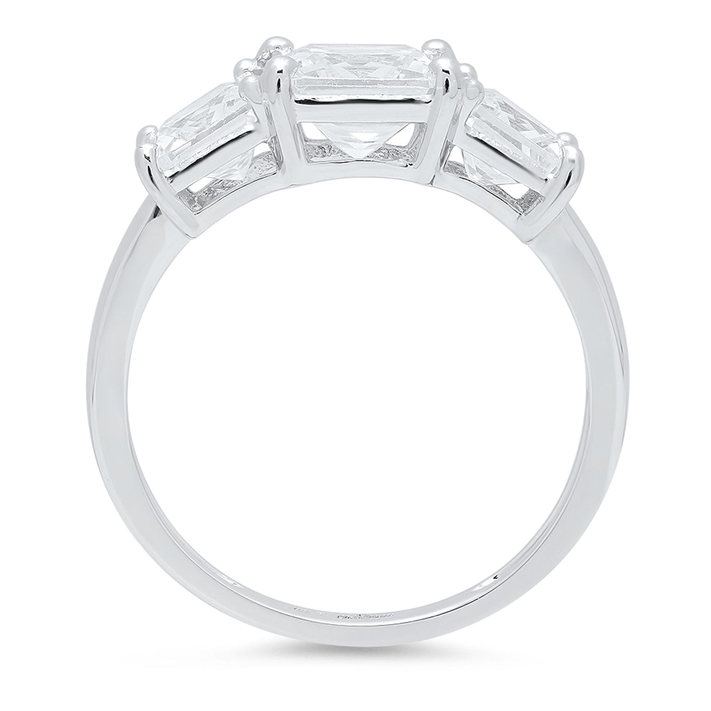 4.0 ct Brilliant Square Emerald Cut Natural Diamond Stone Clarity VS1-2 Color G-H White Gold Three-Stone Ring