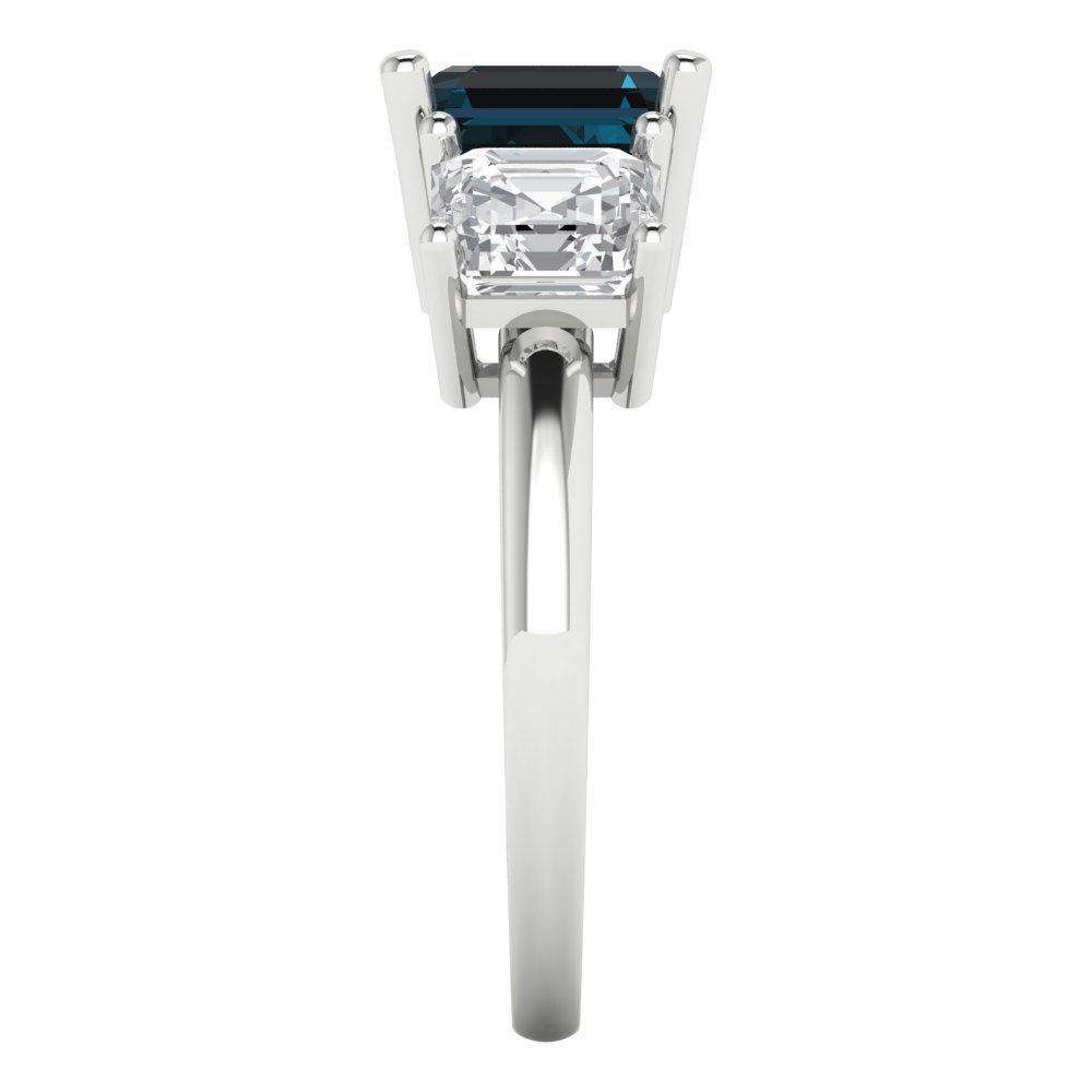 4 cttw Natural London Blue Topaz Three-Stone Engagement Ring - Solid Gold (Square Emerald Cut,7.0X7.0mm)