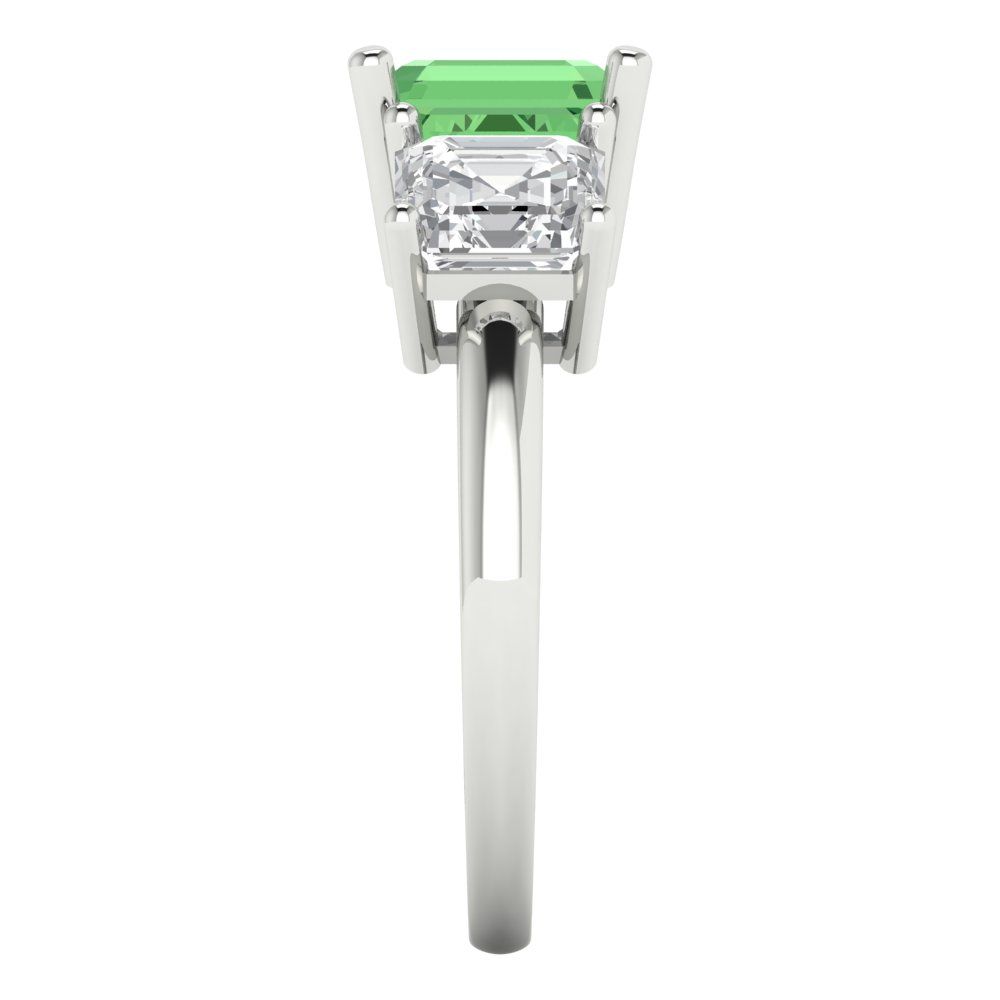 4 cttw Zirconia Simulated Green Diamond Three-Stone Engagement Ring - Solid Gold (VVS1, Square Emerald Cut,7.0X7.0mm)