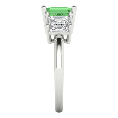 4 cttw Zirconia Simulated Green Diamond Three-Stone Engagement Ring - Solid Gold (VVS1, Square Emerald Cut,7.0X7.0mm)