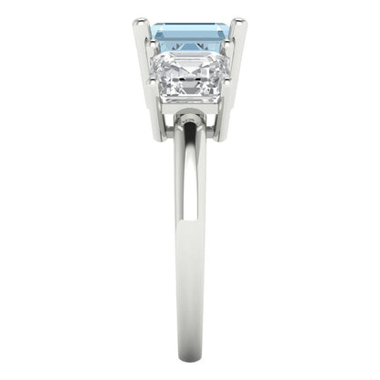 4 cttw Natural Sky Blue Topaz Three-Stone Engagement Ring - Solid Gold (Square Emerald Cut,7.0X7.0mm)