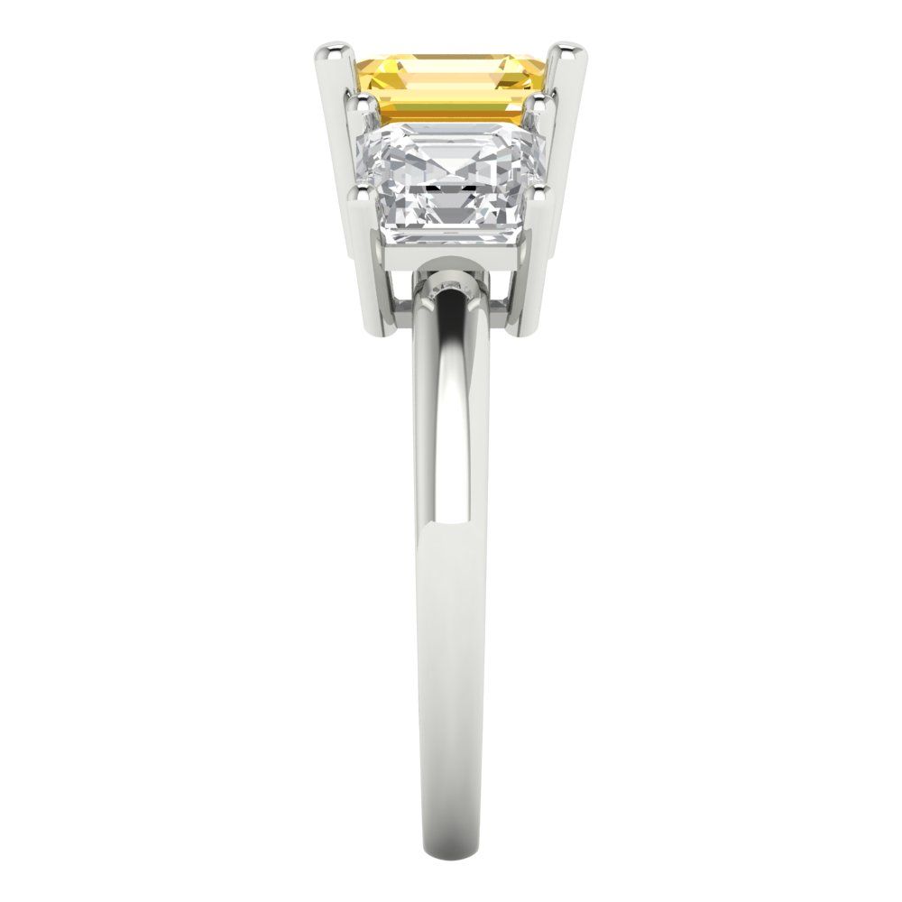 4 cttw Zirconia Simulated Yellow Diamond Three-Stone Engagement Ring - Solid Gold (VVS1, Square Emerald Cut,7.0X7.0mm)
