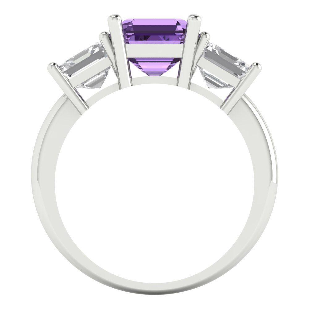 4 cttw Simulated Alexandrite Three-Stone Engagement Ring - Solid Gold (Square Emerald Cut,7.0X7.0mm)