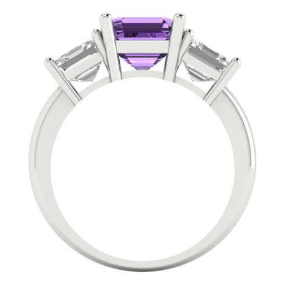 4 cttw Simulated Alexandrite Three-Stone Engagement Ring - Solid Gold (Square Emerald Cut,7.0X7.0mm)