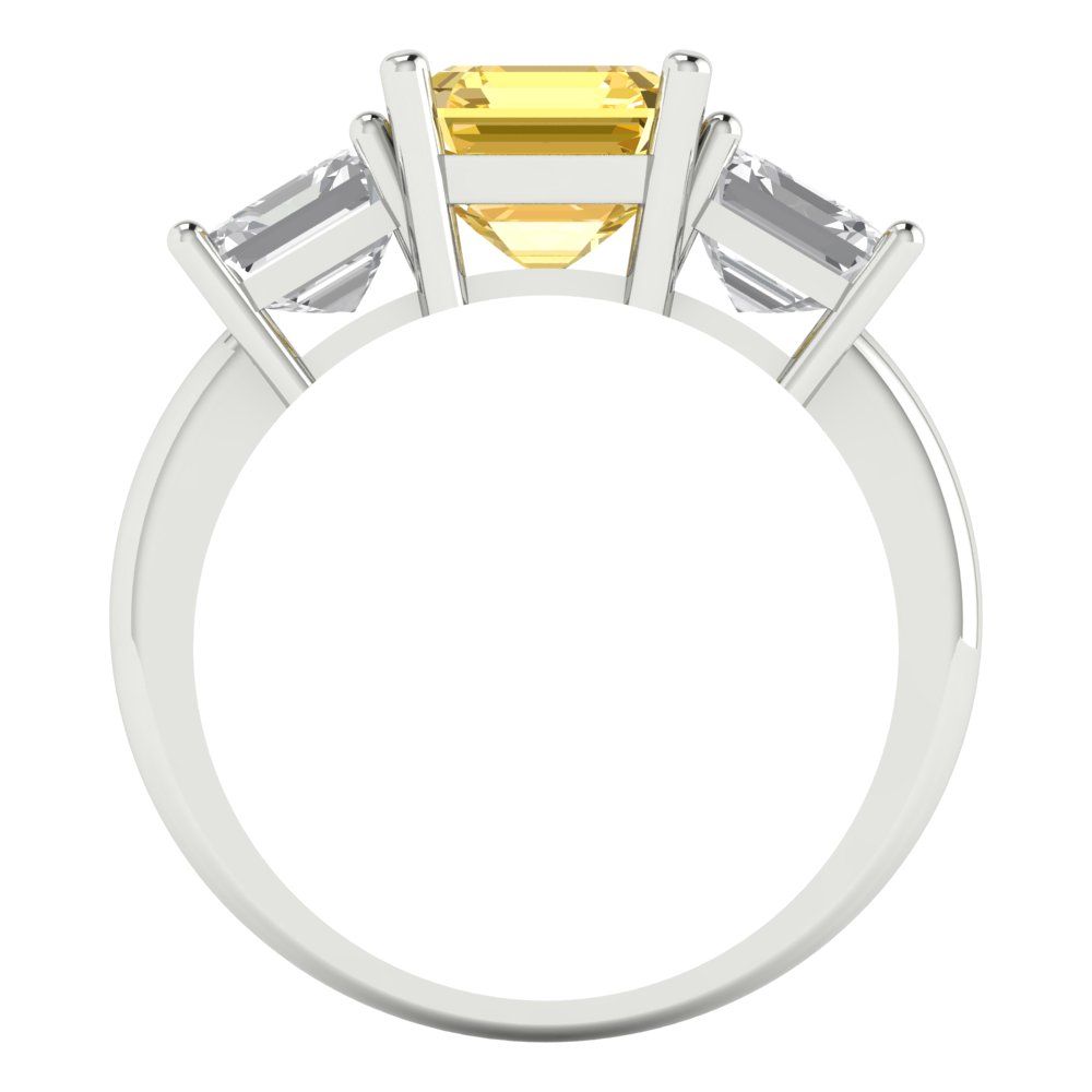 4 cttw Zirconia Simulated Yellow Diamond Three-Stone Engagement Ring - Solid Gold (VVS1, Square Emerald Cut,7.0X7.0mm)
