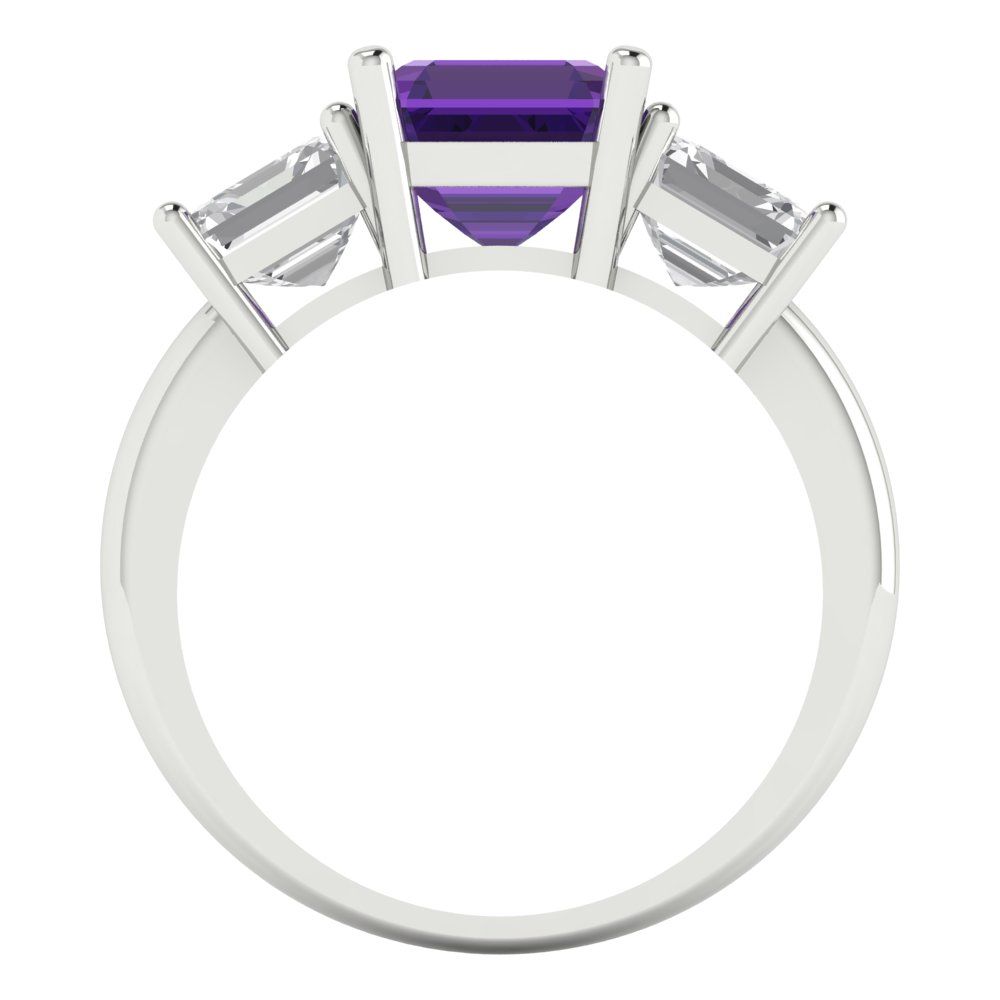 4 cttw Natural Amethyst Three-Stone Engagement Ring - Solid Gold (Square Emerald Cut,7.0X7.0mm)