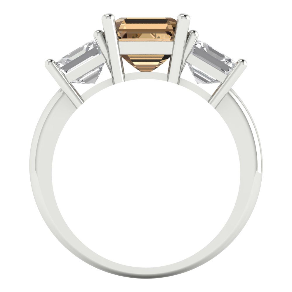 4 cttw Zirconia Simulated Champagne Diamond Three-Stone Engagement Ring - Solid Gold (VVS1, Square Emerald Cut,7.0X7.0mm)