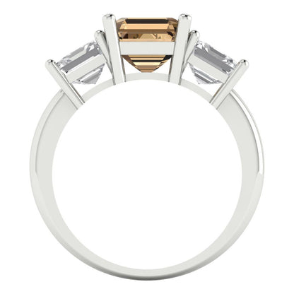 4.0 ct Brilliant Square Emerald Cut Champagne Simulated Diamond White Gold Three- Engagement Ring