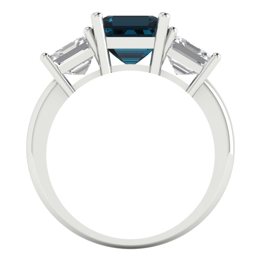 4 cttw Natural London Blue Topaz Three-Stone Engagement Ring - Solid Gold (Square Emerald Cut,7.0X7.0mm)