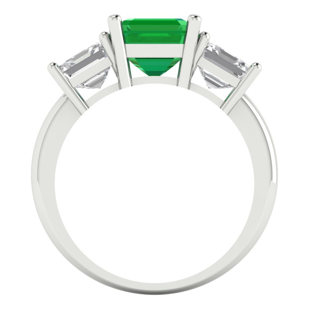 4 cttw Simulated Emerald Three-Stone Engagement Ring - Solid Gold (Square Emerald Cut,7.0X7.0mm)