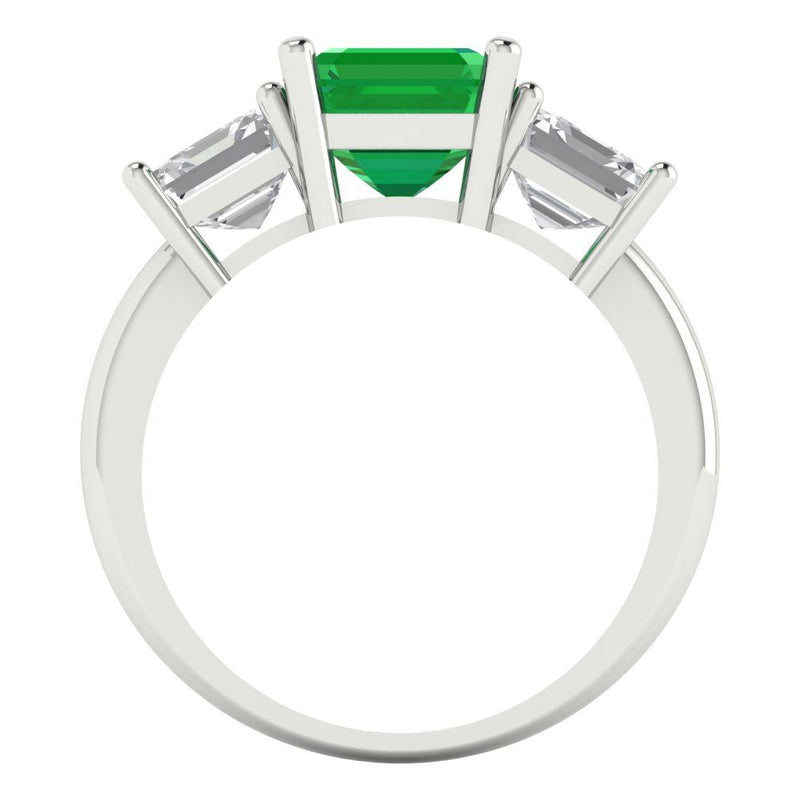 4.0 ct Brilliant Square Emerald Cut Simulated Emerald Stone White Gold Three-Stone Ring