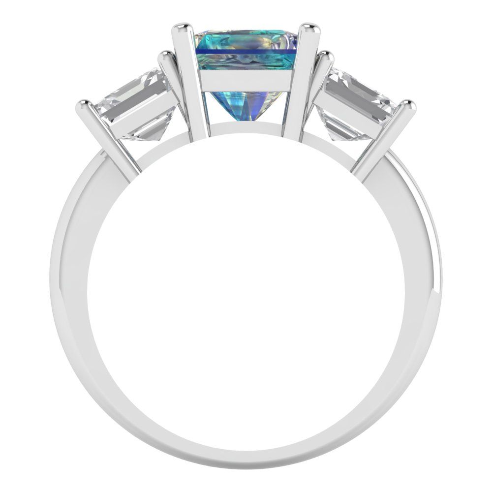 4 cttw Blue Moissanite Three-Stone Engagement Ring - Solid Gold (Square Emerald Cut,7.0X7.0mm)