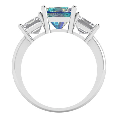 4 cttw Blue Moissanite Three-Stone Engagement Ring - Solid Gold (Square Emerald Cut,7.0X7.0mm)