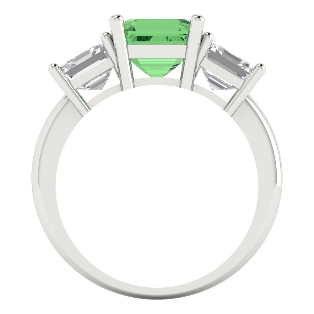 4 cttw Zirconia Simulated Green Diamond Three-Stone Engagement Ring - Solid Gold (VVS1, Square Emerald Cut,7.0X7.0mm)