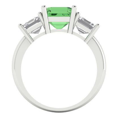 4 cttw Zirconia Simulated Green Diamond Three-Stone Engagement Ring - Solid Gold (VVS1, Square Emerald Cut,7.0X7.0mm)