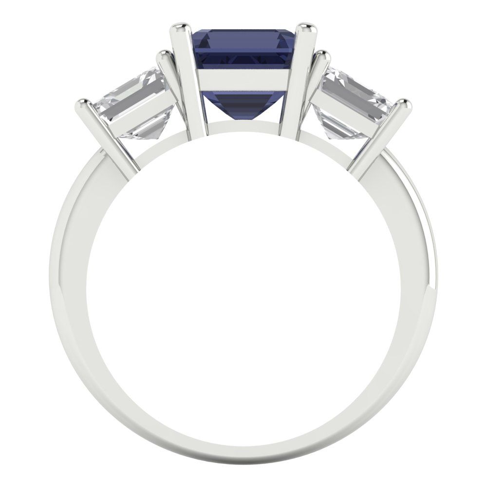 4 cttw Simulated Blue Sapphire Three-Stone Engagement Ring - Solid Gold (Square Emerald Cut,7.0X7.0mm)