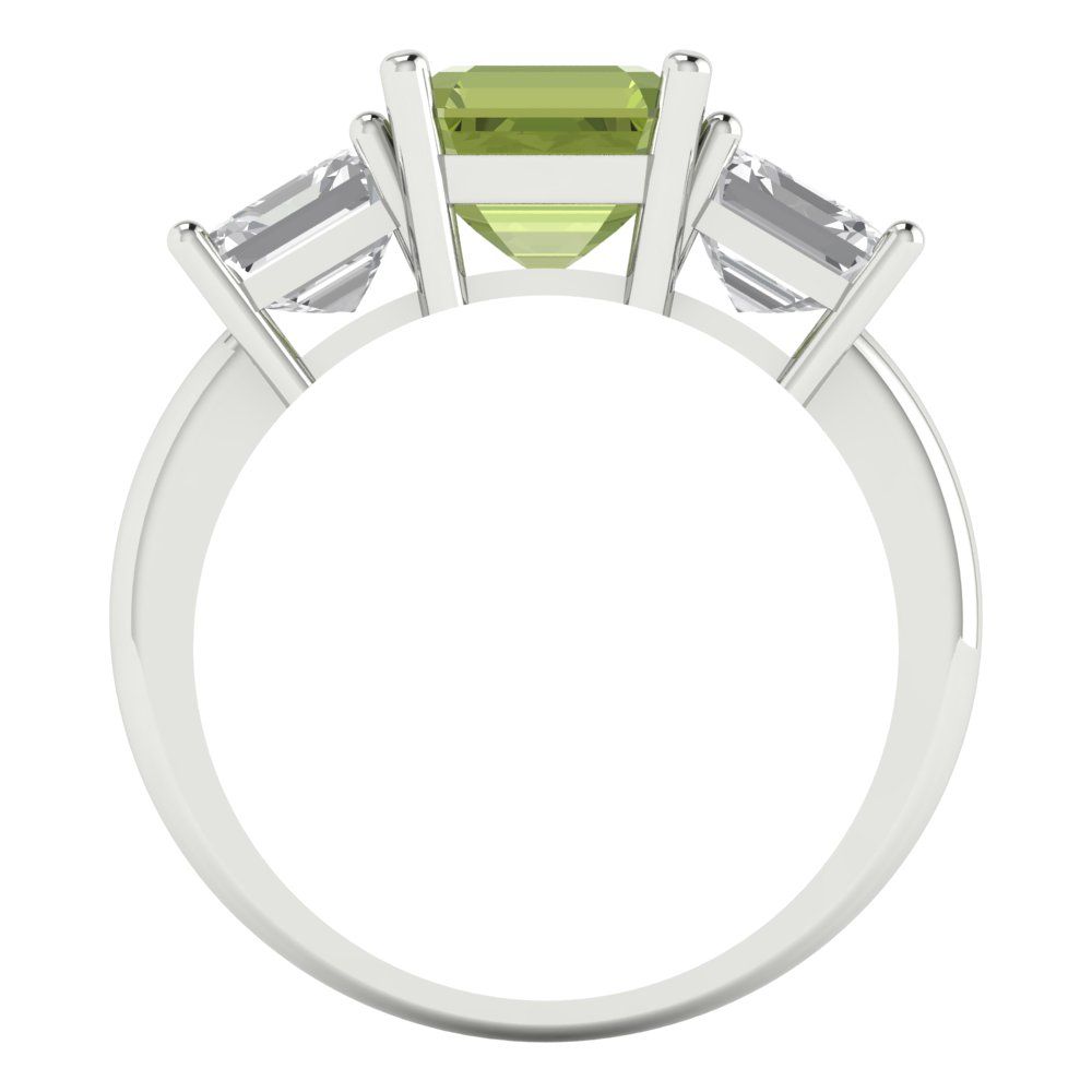 4 cttw Natural Peridot Three-Stone Engagement Ring - Solid Gold (Square Emerald Cut,7.0X7.0mm)