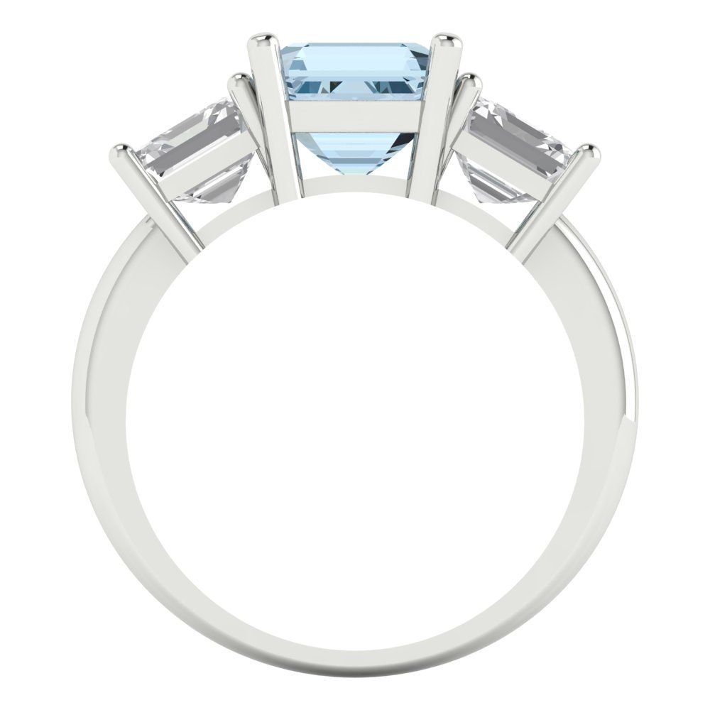4 cttw Natural Sky Blue Topaz Three-Stone Engagement Ring - Solid Gold (Square Emerald Cut,7.0X7.0mm)