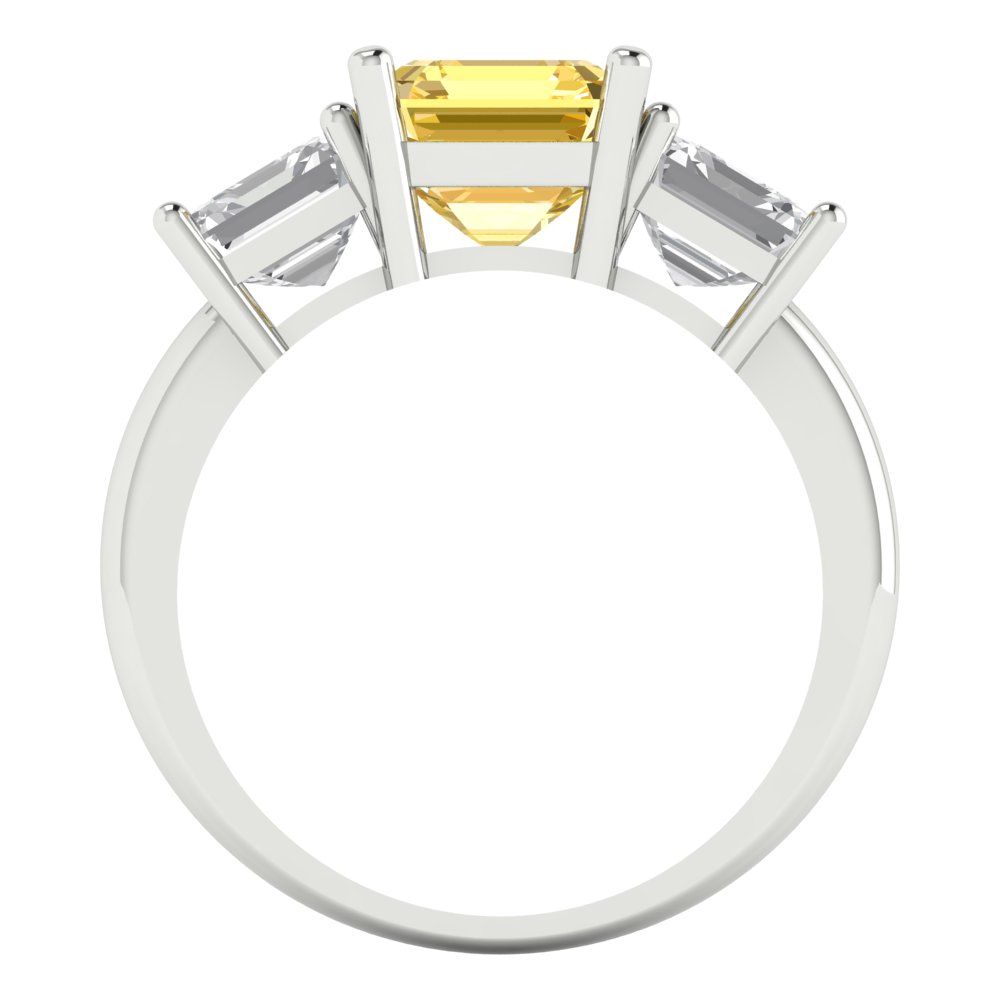 4 cttw Natural Citrine Three-Stone Engagement Ring - Solid Gold (Square Emerald Cut,7.0X7.0mm)
