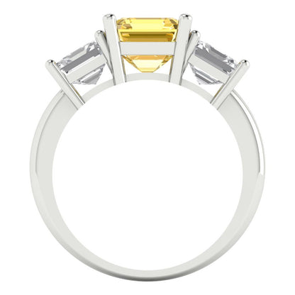 4 cttw Natural Citrine Three-Stone Engagement Ring - Solid Gold (Square Emerald Cut,7.0X7.0mm)