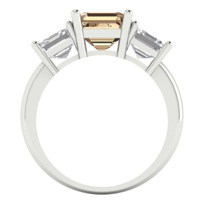 4 cttw Yellow Moissanite Three-Stone Engagement Ring - Solid Gold (Square Emerald Cut,7.0X7.0mm)