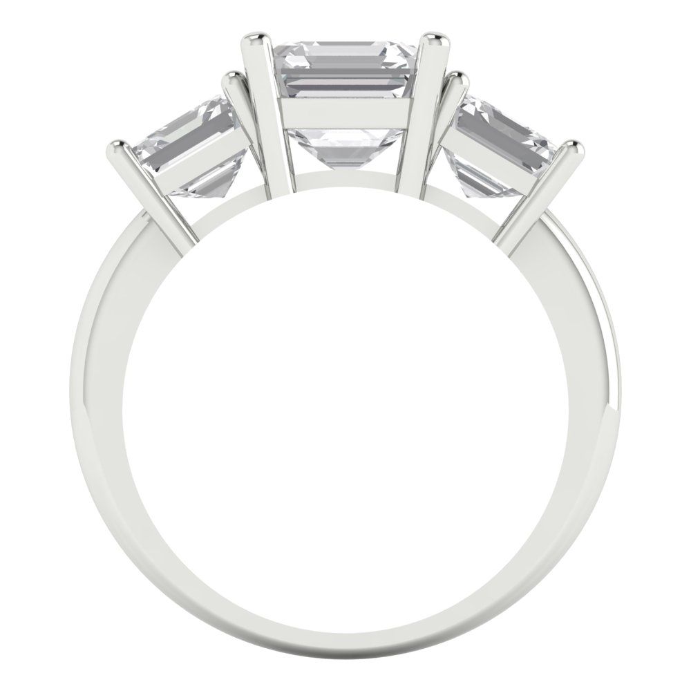 4 cttw Zirconia Simulated Diamond Three-Stone Engagement Ring - Solid Gold (VVS1, Square Emerald Cut,7.0X7.0mm)