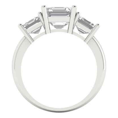 4 cttw Zirconia Simulated Diamond Three-Stone Engagement Ring - Solid Gold (VVS1, Square Emerald Cut,7.0X7.0mm)