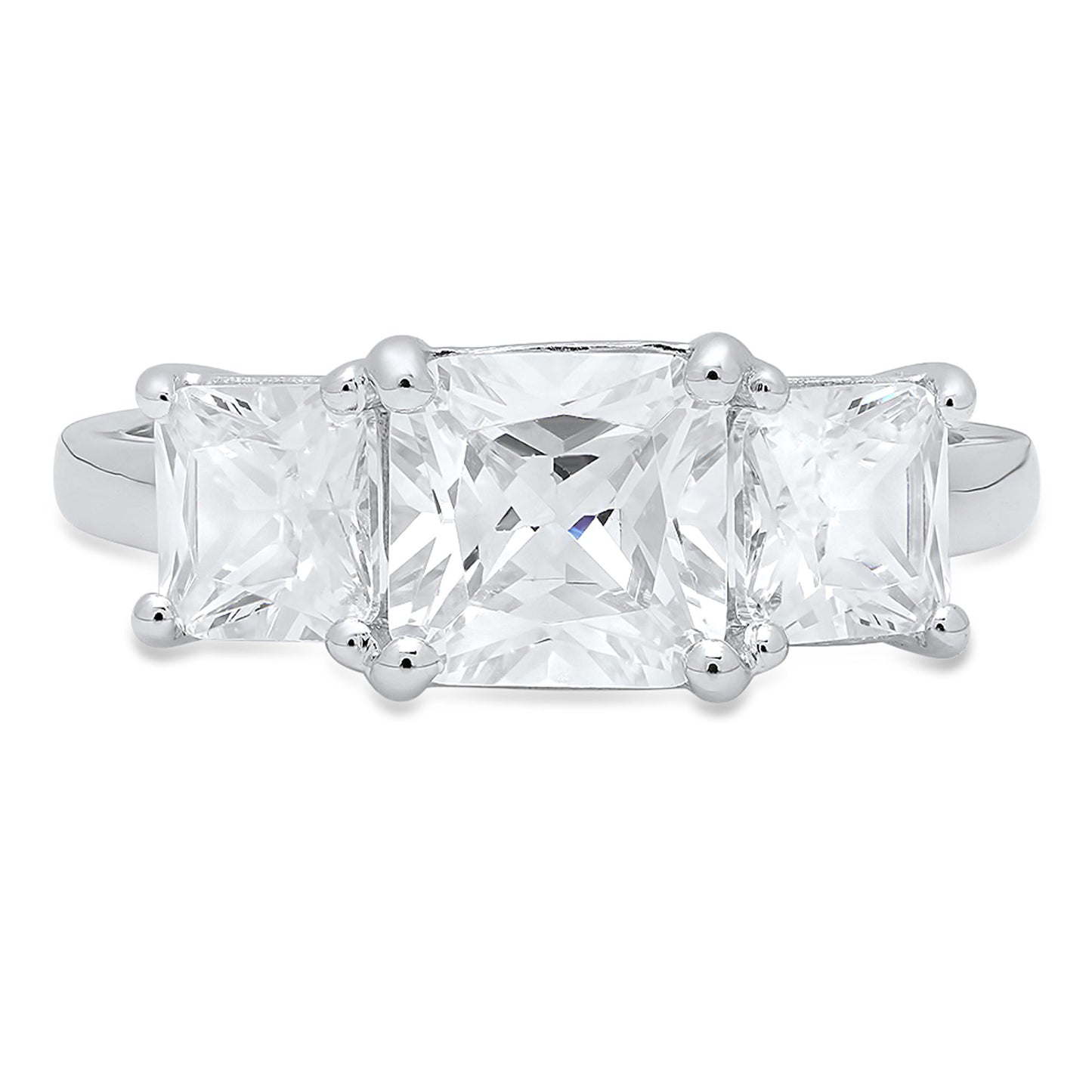 4.0 ct Brilliant Square Emerald Cut Natural Diamond Stone Clarity VS1-2 Color G-H White Gold Three-Stone Ring