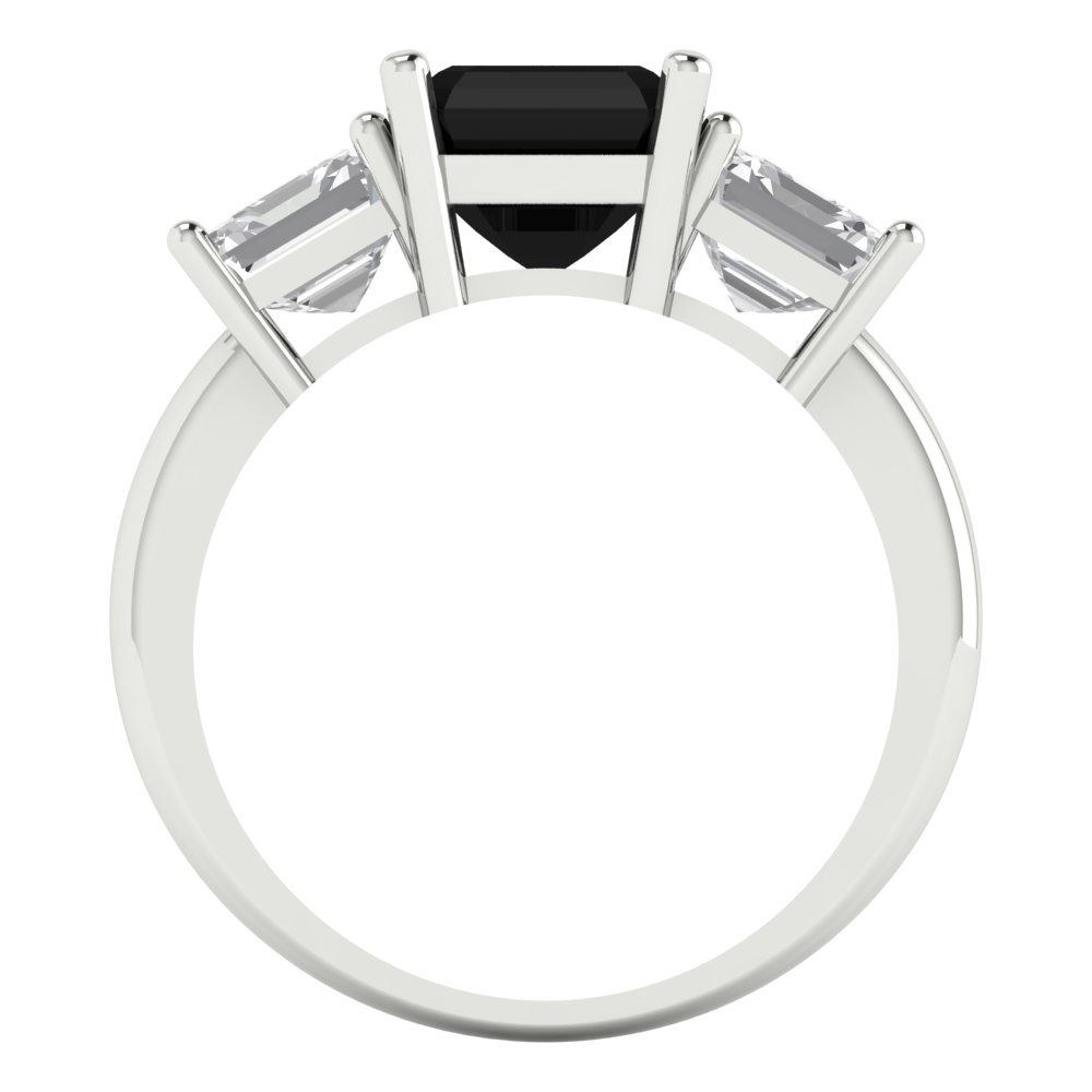 4 cttw Natural Onyx Three-Stone Engagement Ring - Solid Gold (Square Emerald Cut,7.0X7.0mm)