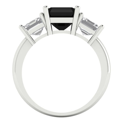 4 cttw Natural Onyx Three-Stone Engagement Ring - Solid Gold (Square Emerald Cut,7.0X7.0mm)