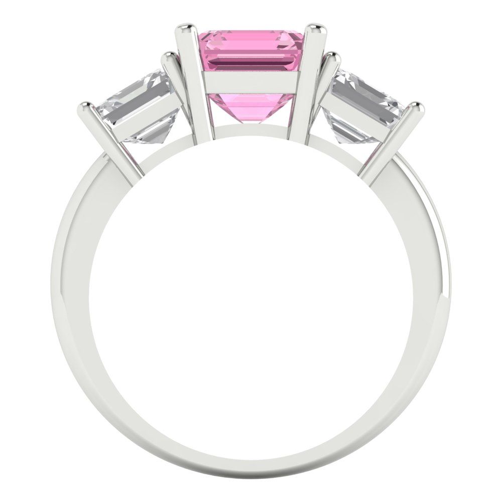 4 cttw Zirconia Simulated Pink Diamond Three-Stone Engagement Ring - Solid Gold (VVS1, Square Emerald Cut,7.0X7.0mm)