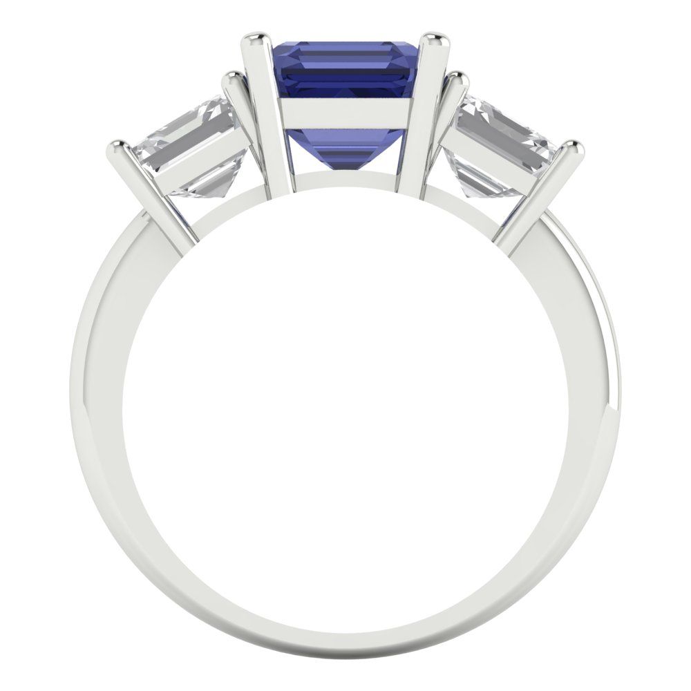 4 cttw Simulated Tanzanite Three-Stone Engagement Ring - Solid Gold (Square Emerald Cut,7.0X7.0mm)