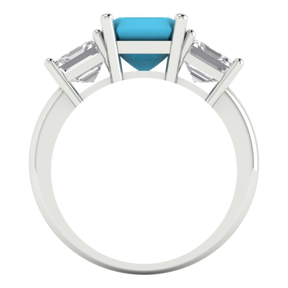 4 cttw Simulated Turquoise Three-Stone Engagement Ring - Solid Gold (Square Emerald Cut,7.0X7.0mm)