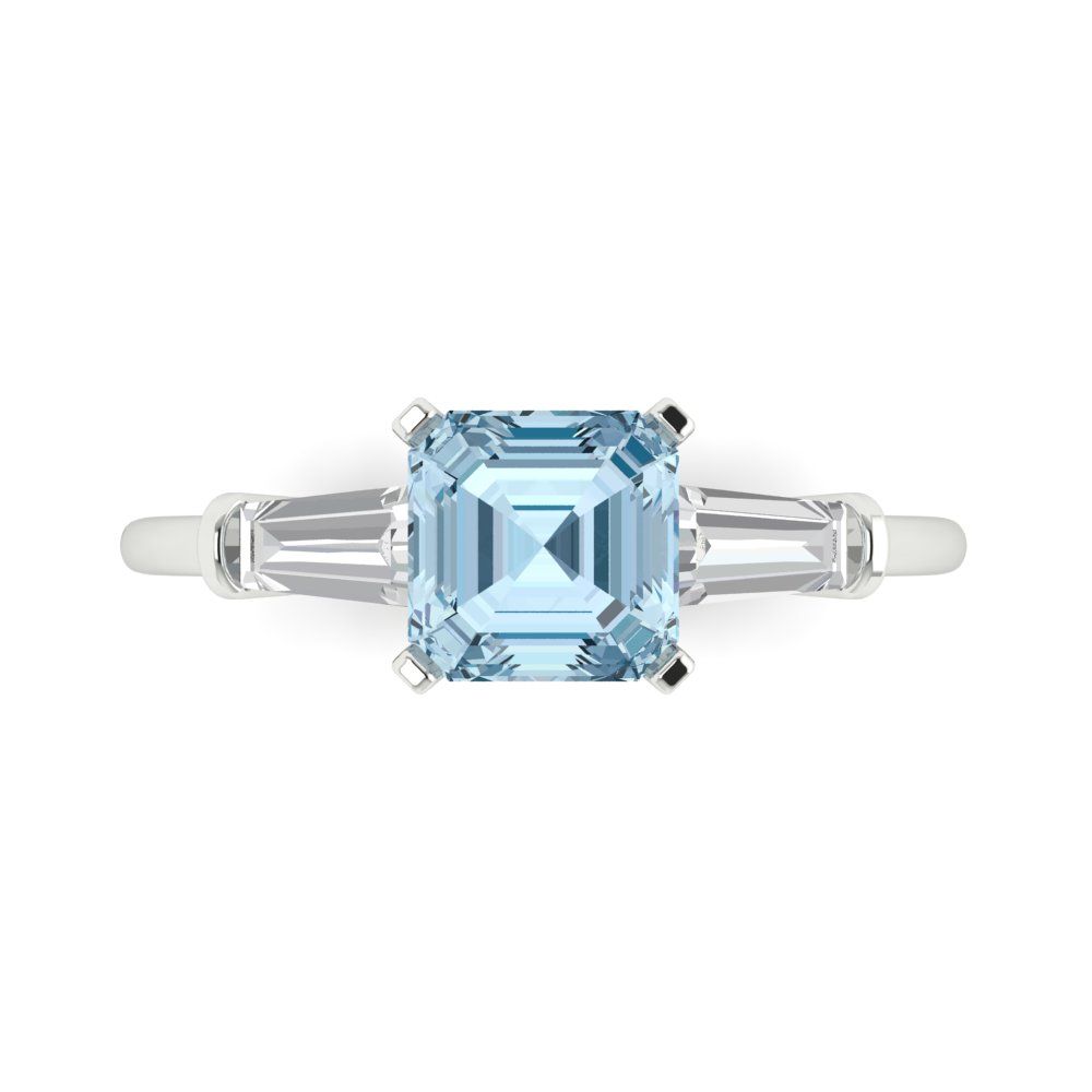 1.62 cttw Natural Swiss Blue Topaz Three-Stone Engagement Ring - Solid Gold (Square Emerald Cut,6.5X6.5mm)