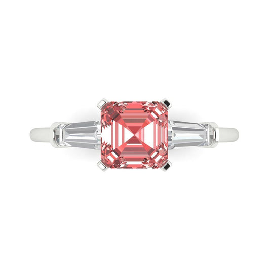 1.62 cttw Natural Garnet Three-Stone Engagement Ring - Solid White Gold (VVS1, Square Emerald Cut,6.5X6.5mm)