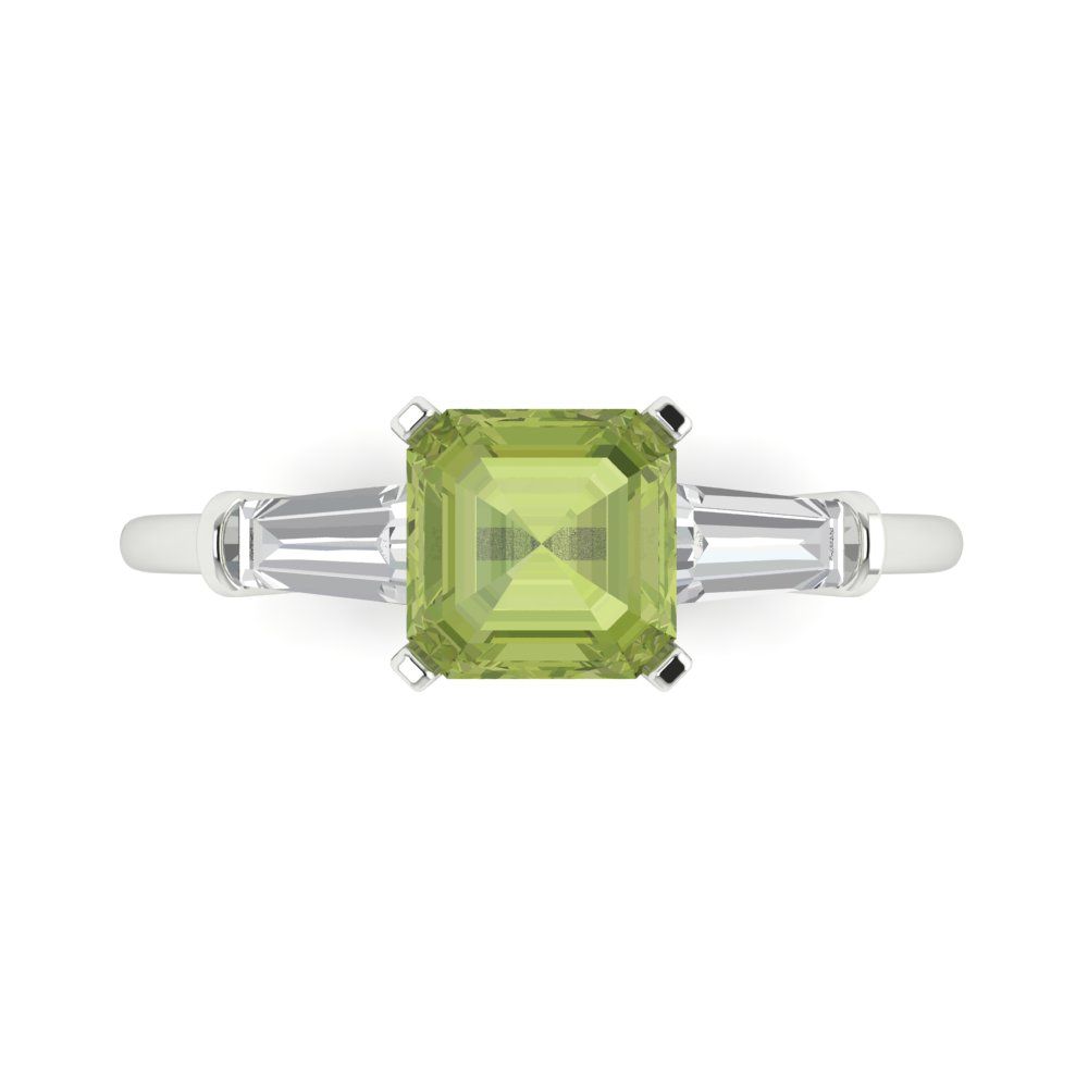 1.62 cttw Natural Peridot Three-Stone Engagement Ring - Solid Gold (Square Emerald Cut,6.5X6.5mm)