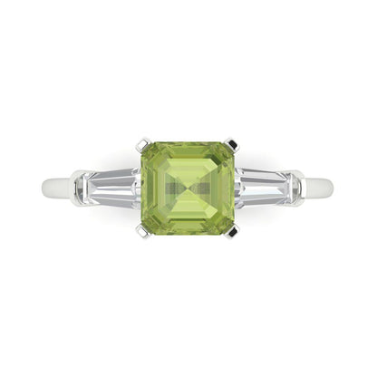 1.62 cttw Natural Peridot Three-Stone Engagement Ring - Solid Gold (Square Emerald Cut,6.5X6.5mm)